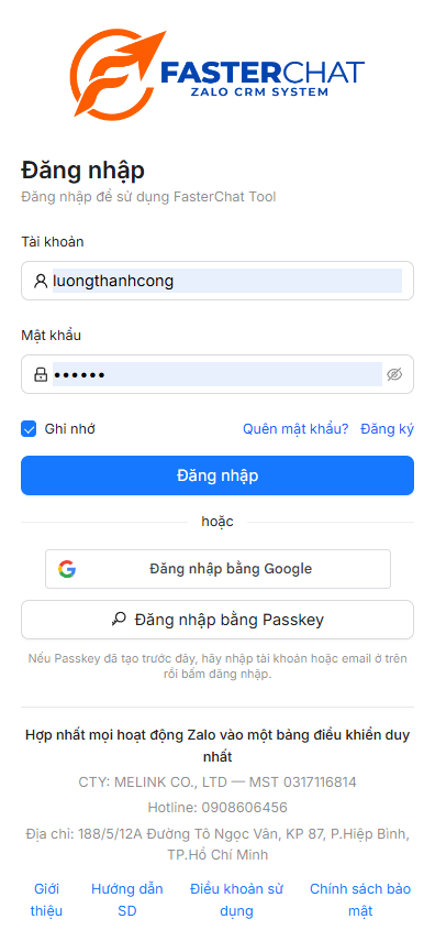 Form Login FasterChat