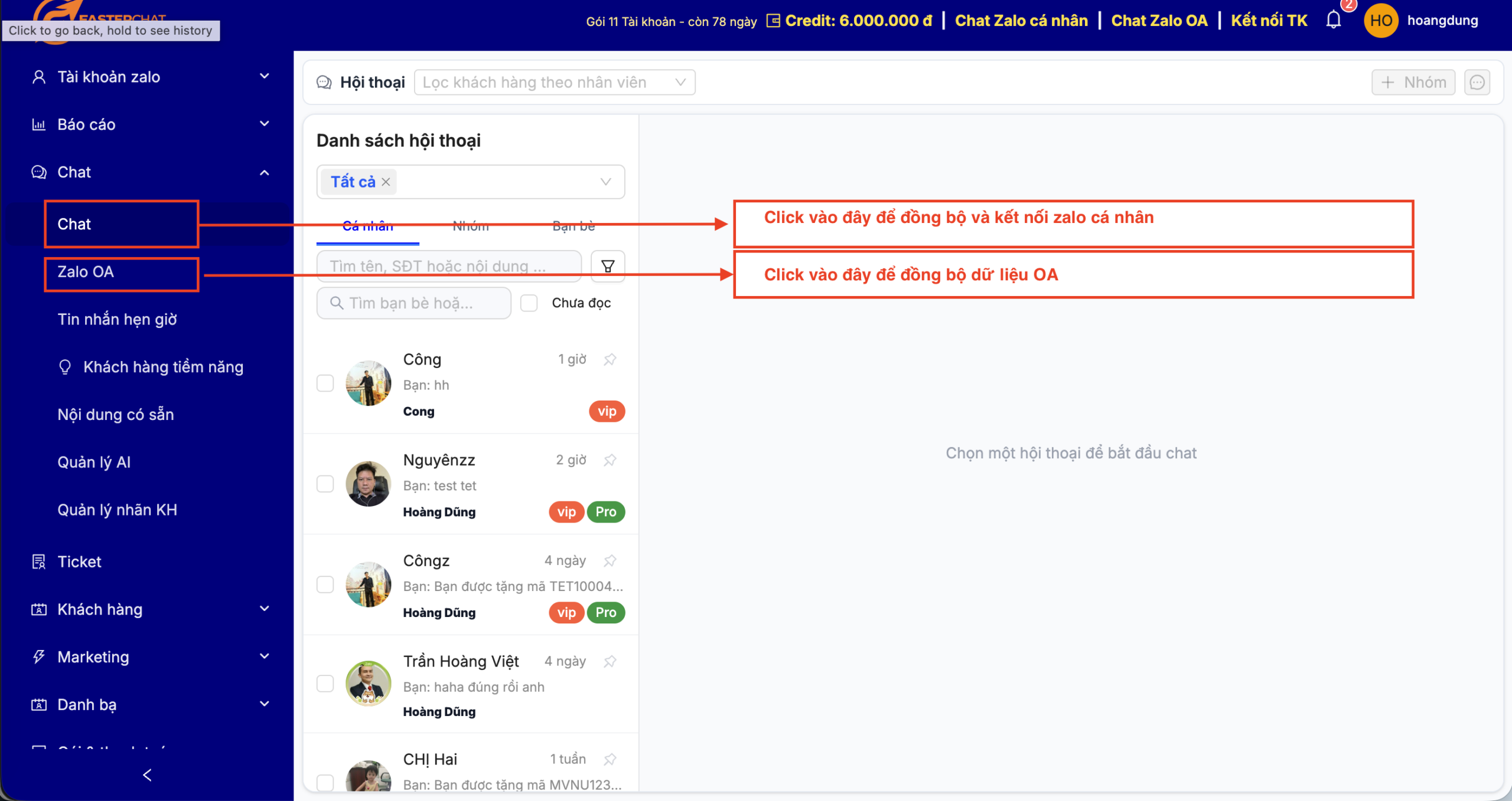 Giao diện chat OA cá nhân