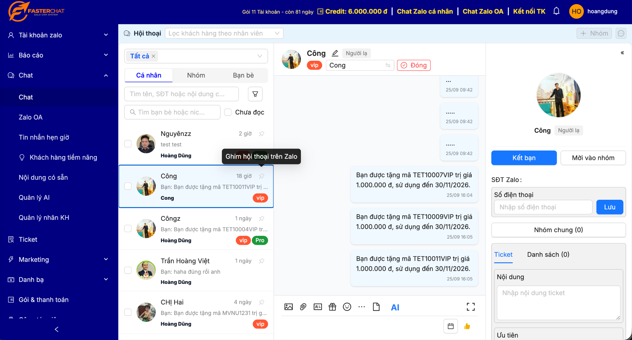 Giao diện Chat tổng quan