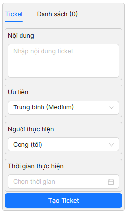 Biểu mẫu tạo Ticket
