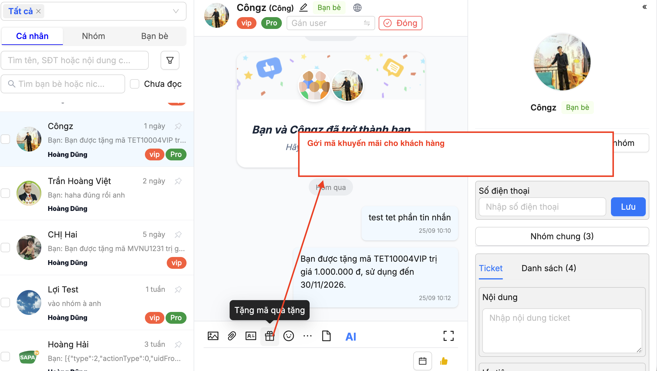 Gửi mã quà tặng