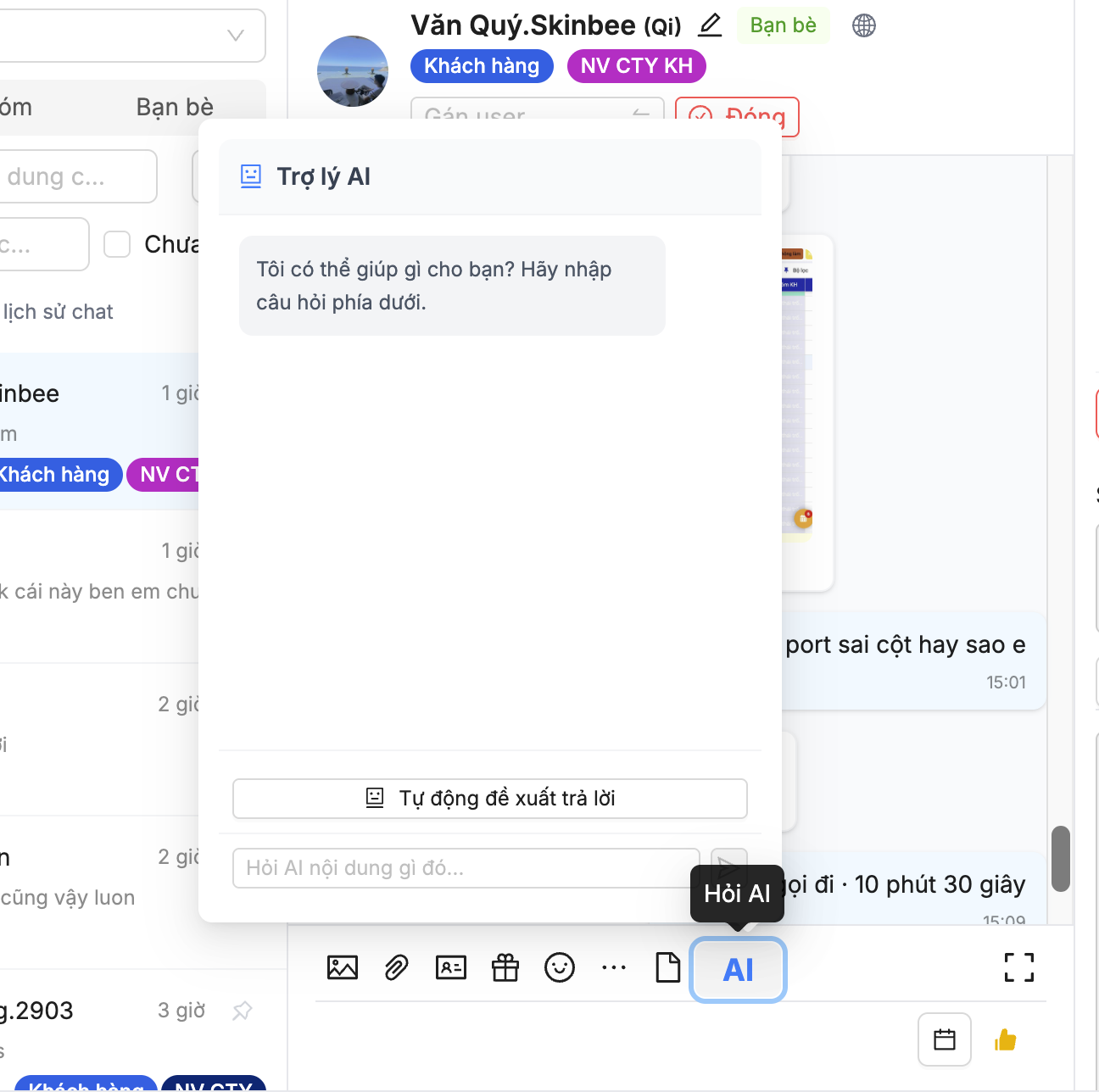 Trợ lý AI gợi ý trả lời