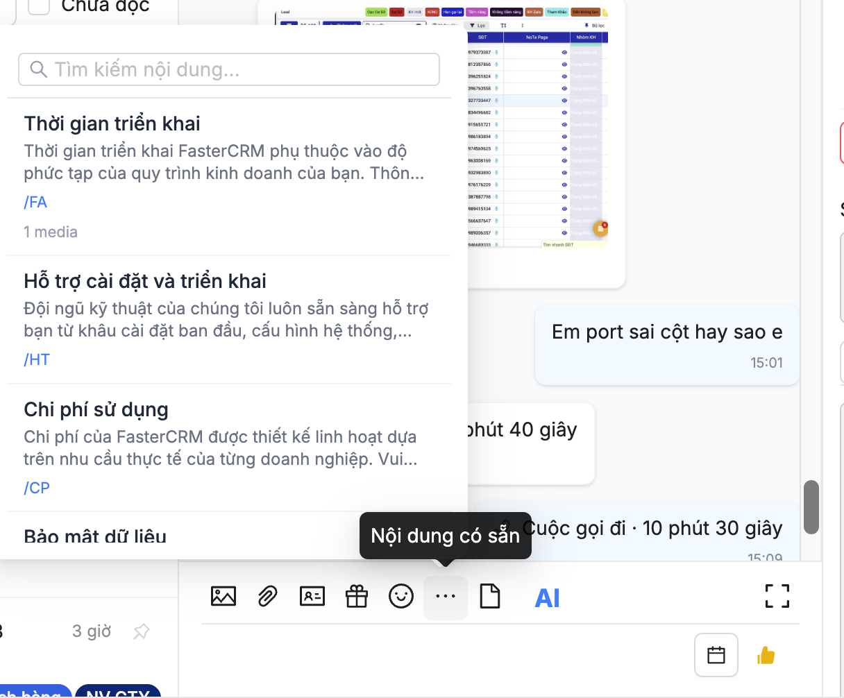 Danh sách Nội dung có sẵn