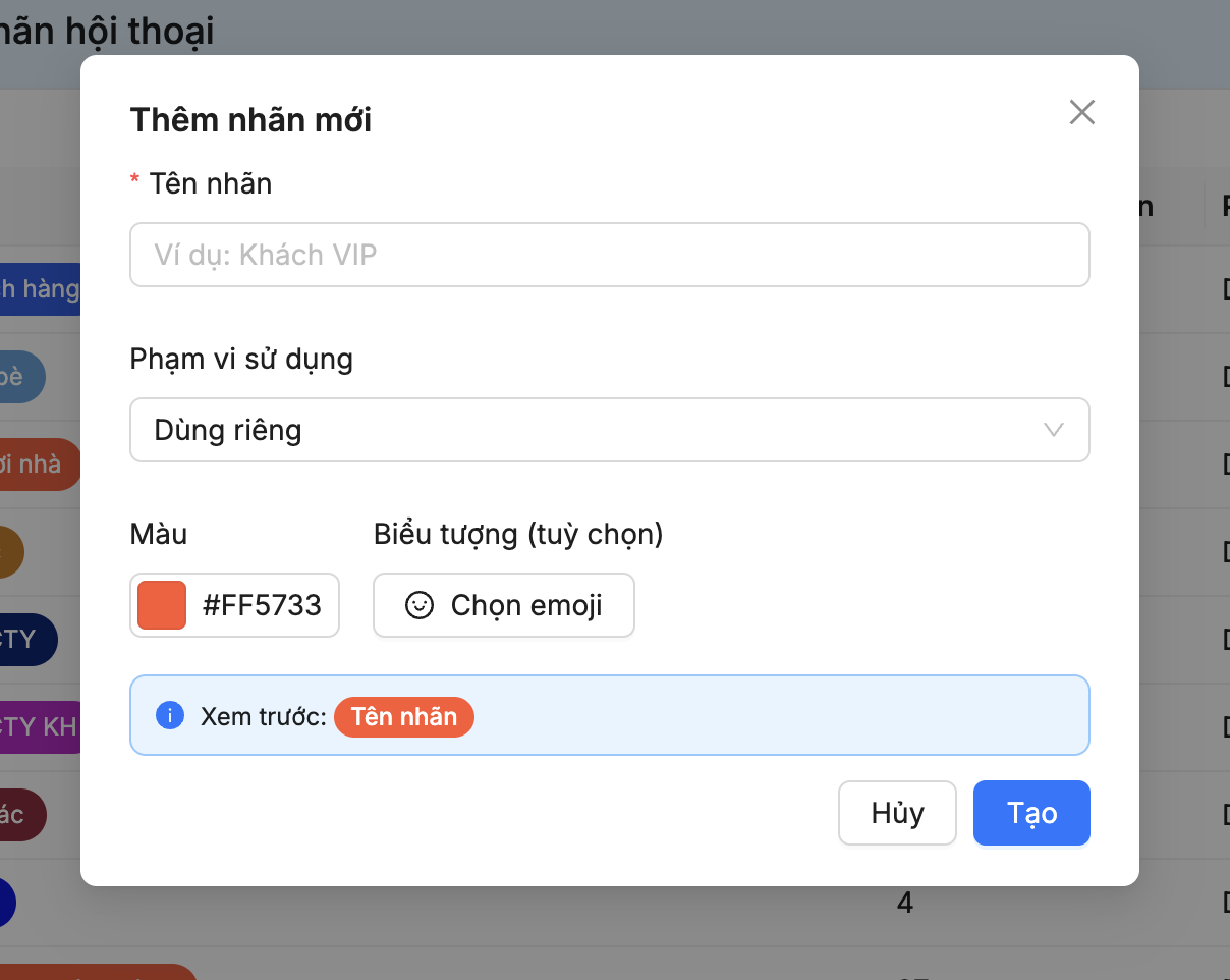 Tạo nhãn mới