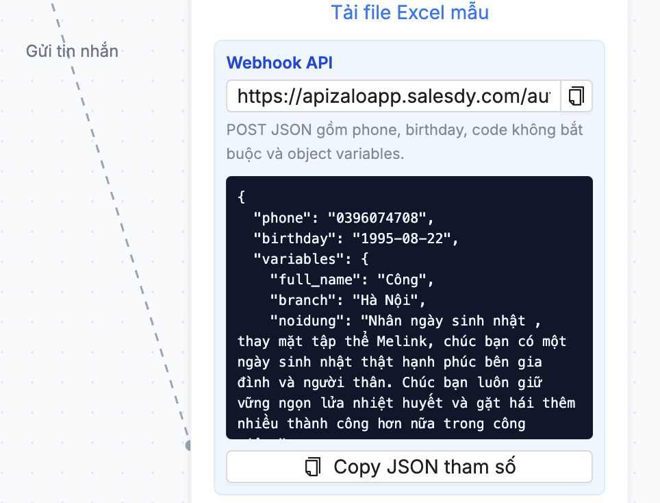 Webhook API và JSON tham số