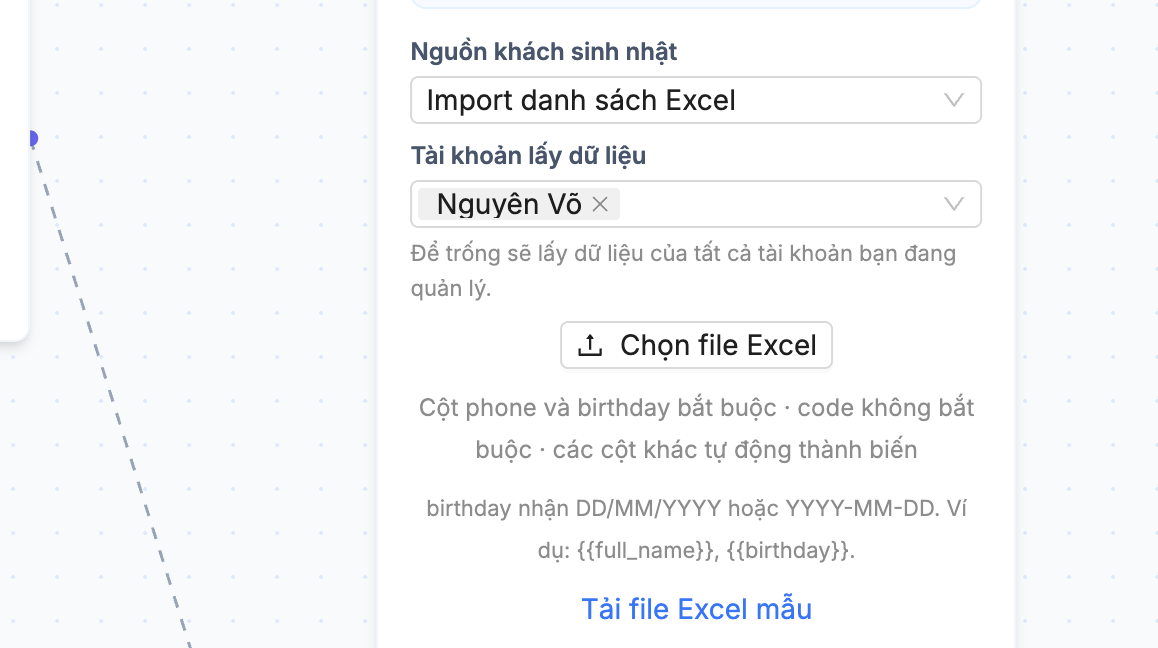 Chọn file Excel làm nguồn dữ liệu