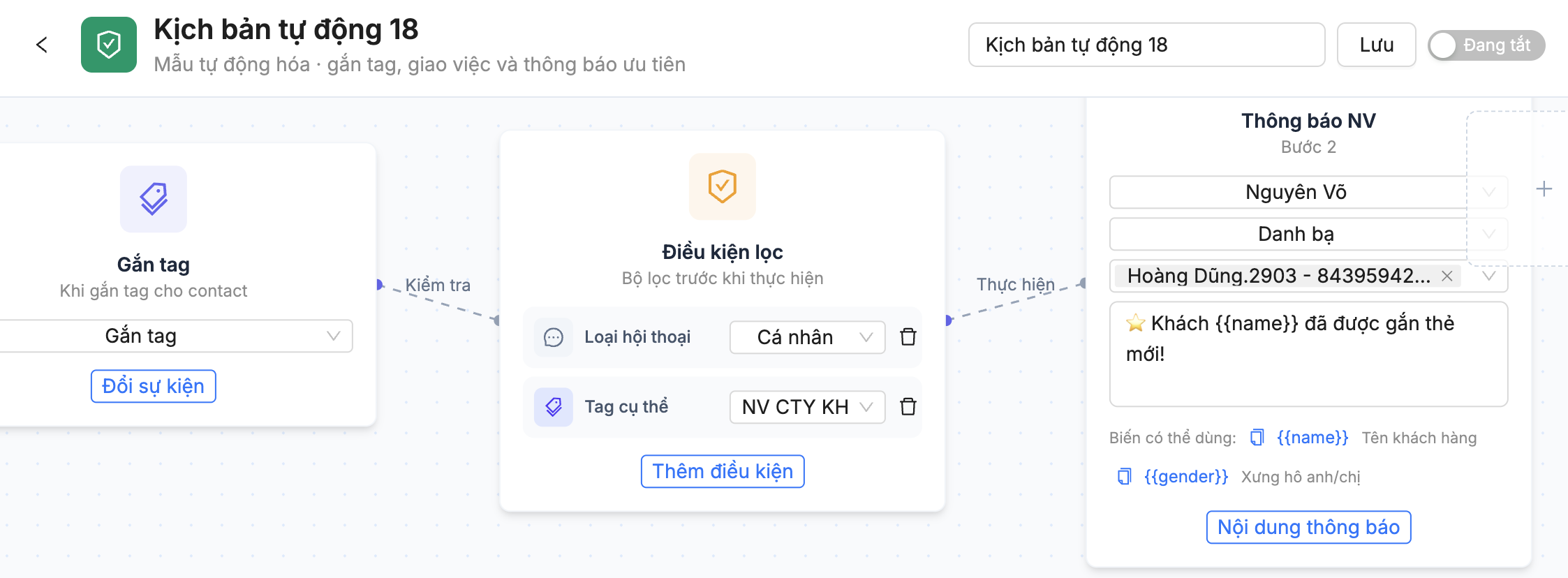 Ví dụ luồng Trigger - Condition - Action