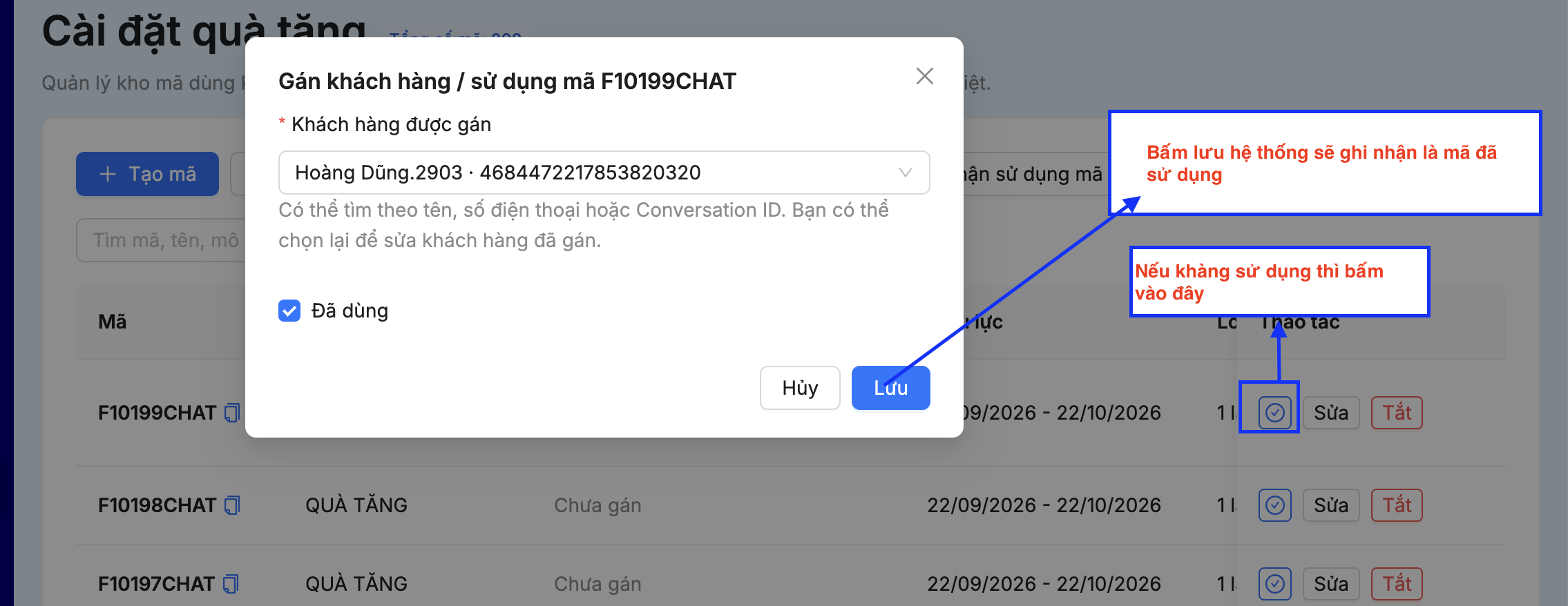 Ghi nhận sử dụng/API