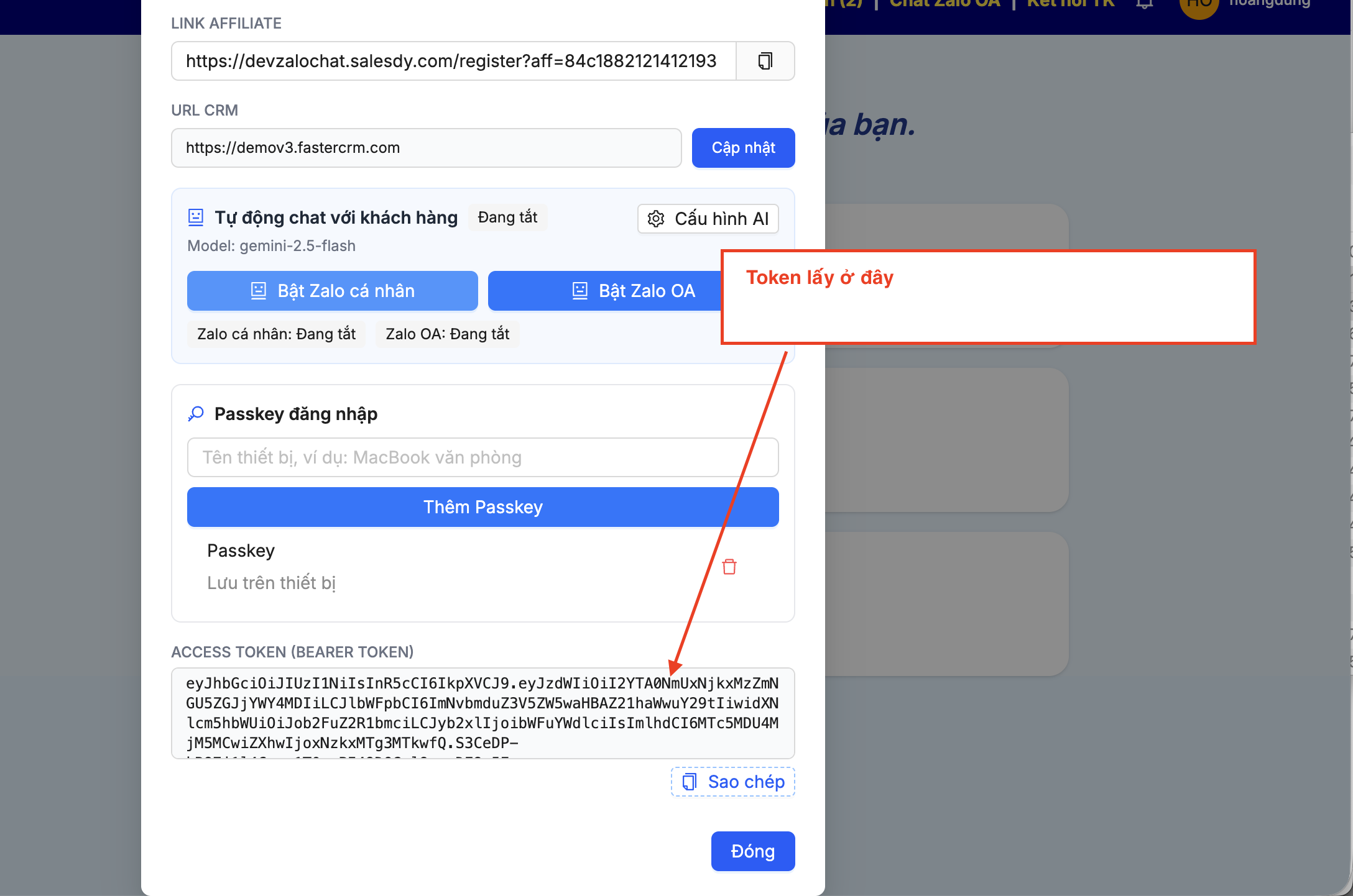 Lấy mã Token